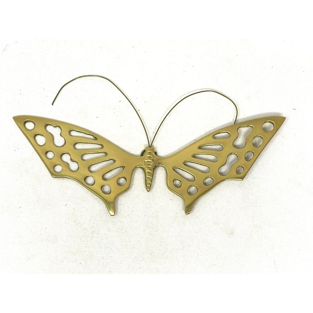 Solid Brass Butterfly Wall Hanging Decor Gold Vintage MCM Mid Century Large 7.5"